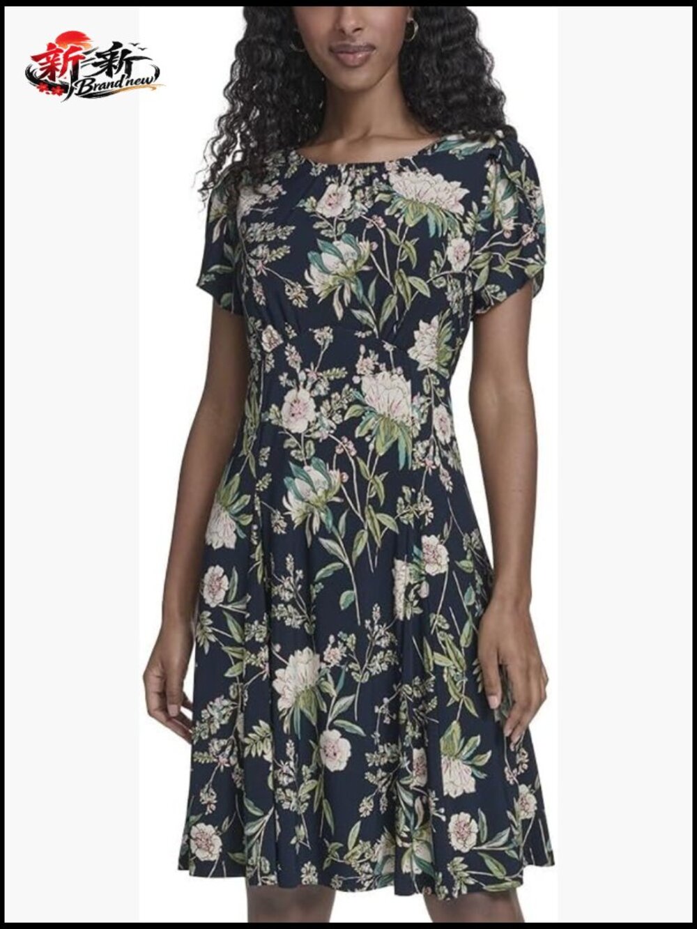 Short Sleeve Crew Neck Jersey Ruffle Hem Mini Dress Fit & Flare